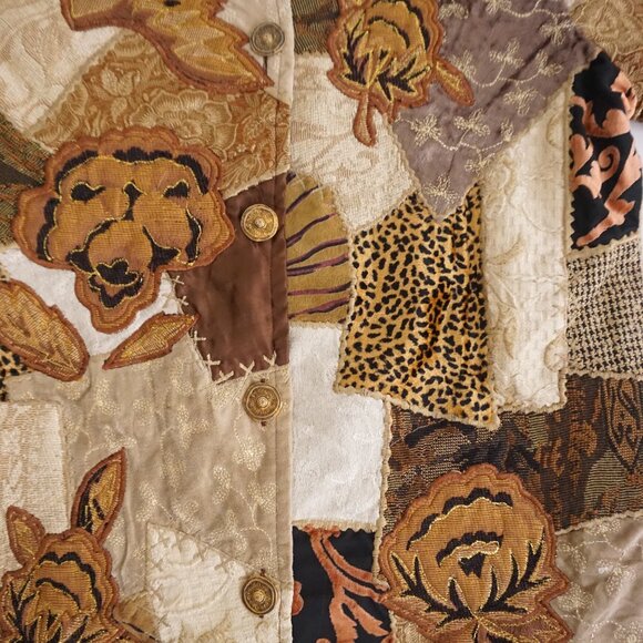 VTG Indigo Moon Patchwork Embroidered Jacket Boho Eclectic Grandpa Cabincore M - Picture 6 of 9